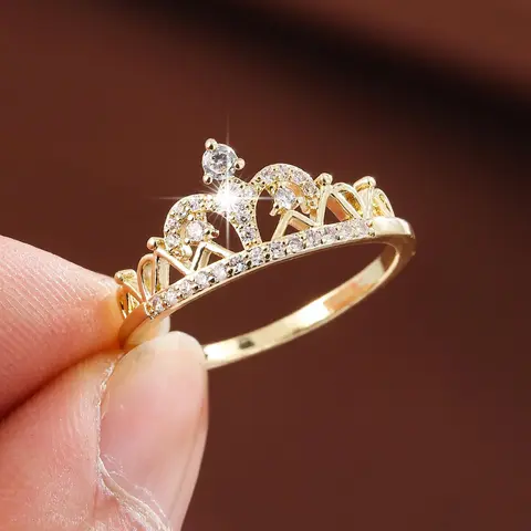Artificial Zircon Decor Crown Design Ring, Artificial Gemstone Ring, Princess Ring, Beautiful rings, Fashion Accessories for Women, Jewelry for Party, Daily Clothing Decor, Trendy All-match & Exquisite Jewelry for Birthday Gift