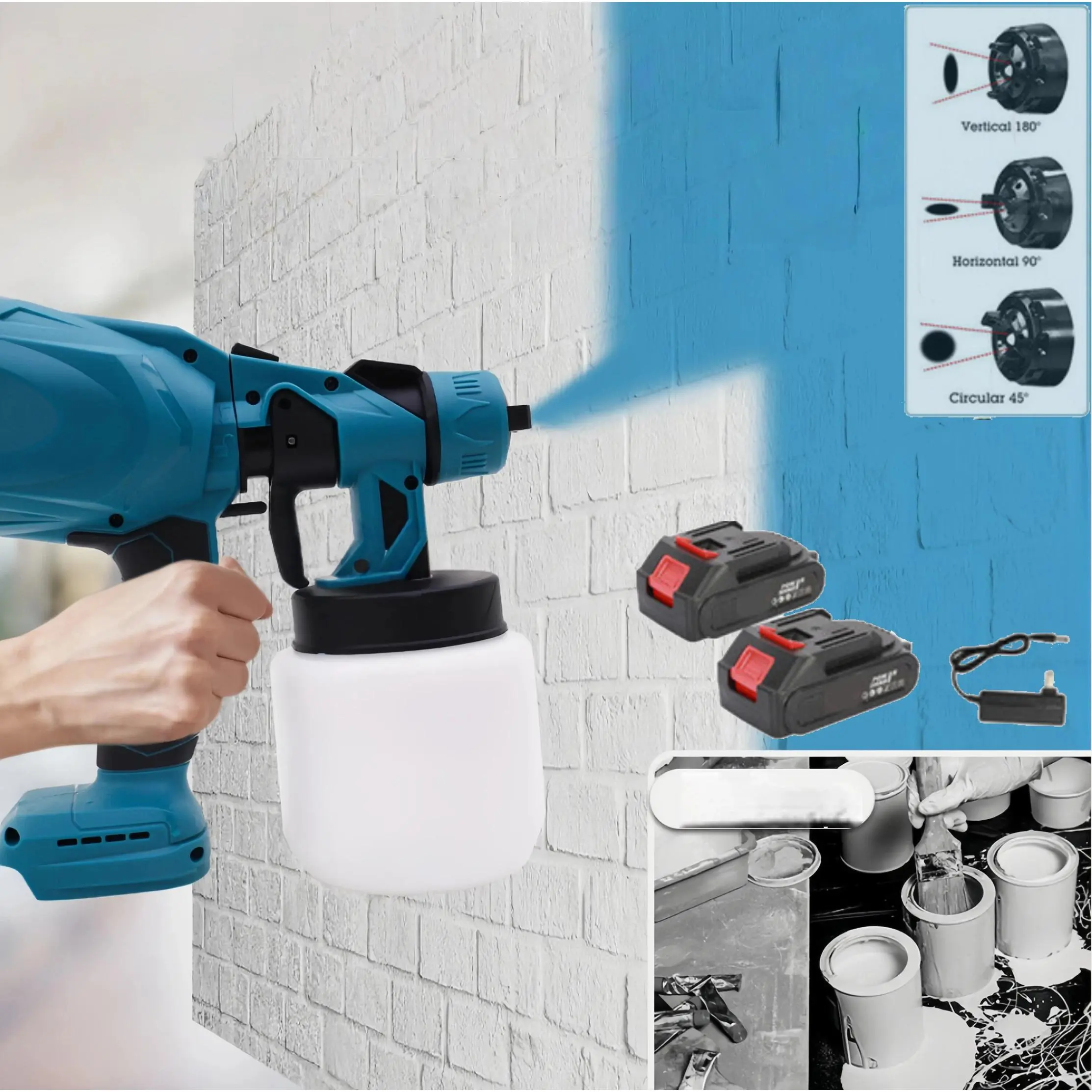 21V Cordless Paint Sprayer, High Pressure Electric Airless HVLP Spray Gun with 2 Batteries, 1200ml Tank for Home Interior & Exterior