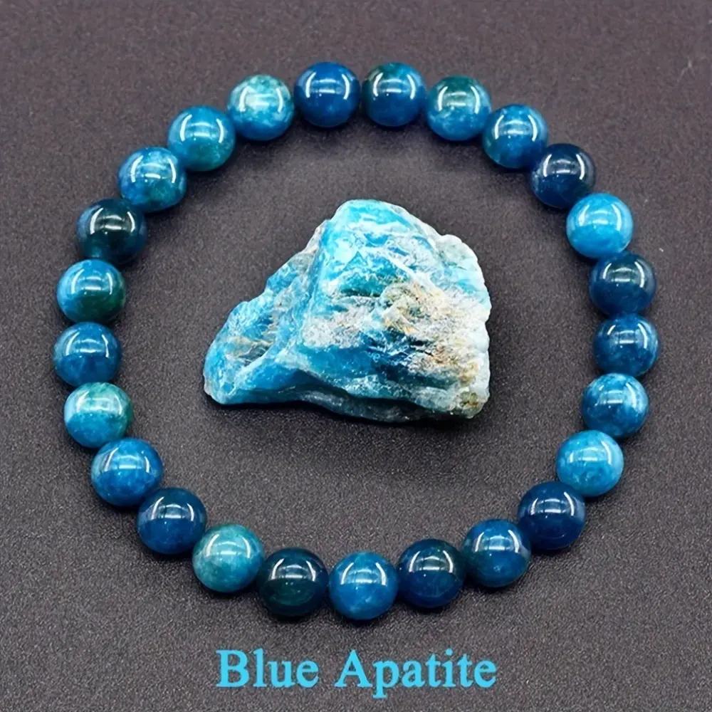 🌊 8mm Blue Apatite Yoga Bead Bracelet| Non-Magnetic Healing Stone Jewelry🧘✨ Adjustable Unisex Gift for Loved Ones, Friends & Family luck