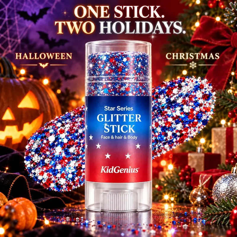KIDGENIUS Chunky Sparkling Glitter Stick - Alcohol-Free Compact Children's Makeup, Face & Body Highlighter, Ideal for Cosplay, Halloween, Gift (Beauty & Personal Care, Bronzer & Highlighter)