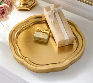 15" Foiled Scalloped Edge Wood Tray by Valerie