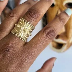 Empress Brass Geometric Statement Ring African Handmade Jewelry Adjustable Raw Brass Finish Unique Craftsmanship Us