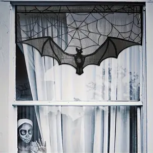 1pc Halloween theme lace curtains, black bat tablecloth, home room, spider web decoration