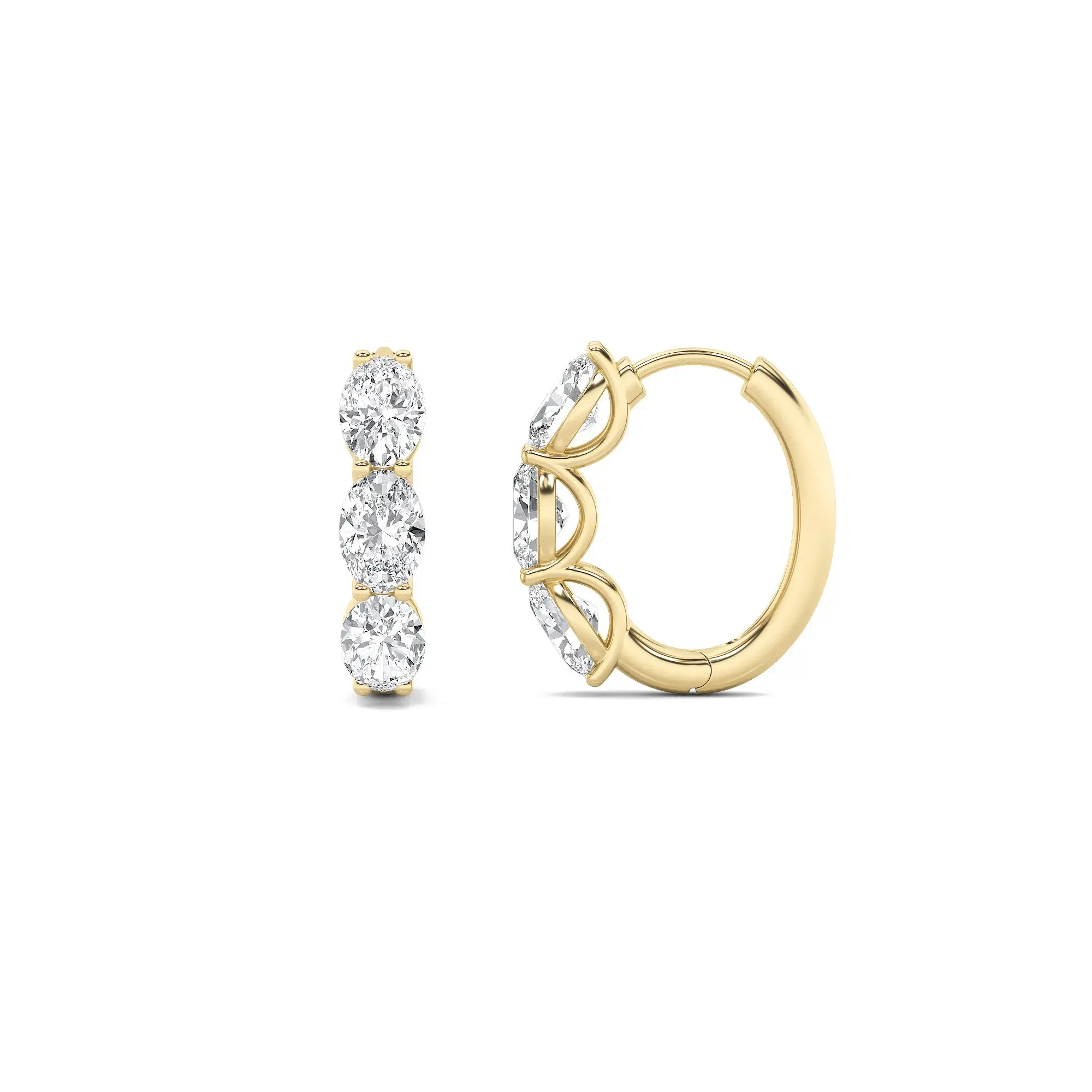 3.06ct 14K Yellow Gold Oval Fancy Diamond Hoop Earrings