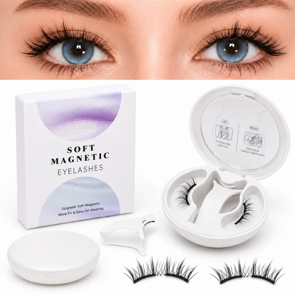 Magnetic Eyelashes Natural Look No Glue Reusable Magnetic Lashes , Faux Mink Lashes Lightweight & Comfortable for Women Sensitive Eyes Daily Makeup with Mirror Case