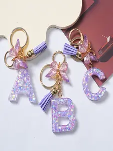 1pc/key rings Cute Butterfly & Letter Design Keychain Fashionable Tassel Decor Key chain for Women & Girls Perfect Gift for Women Daily Uses Personalized Initials Keychain For Bags Keyrings