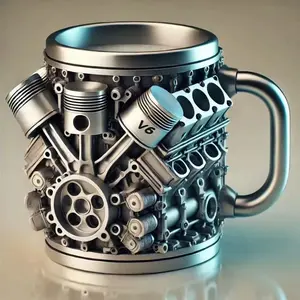 3D V6 Engine Shaped Coffee Mug, Novelty Mechanical Engine Design Cup, Food-grade Resin Car Enthusiast Gift, Realistic Piston Cylinder Texture Mug for Coffee Tea, Perfect for Home Office Garage Decor