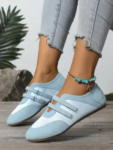 Pure Color Preppy Academy Velcro Shoes, Back-To-School Ballet Style Casual Sports Lightweight Comfortable Wedding Party Office Gym Outdoor All Seasons Single Shoe