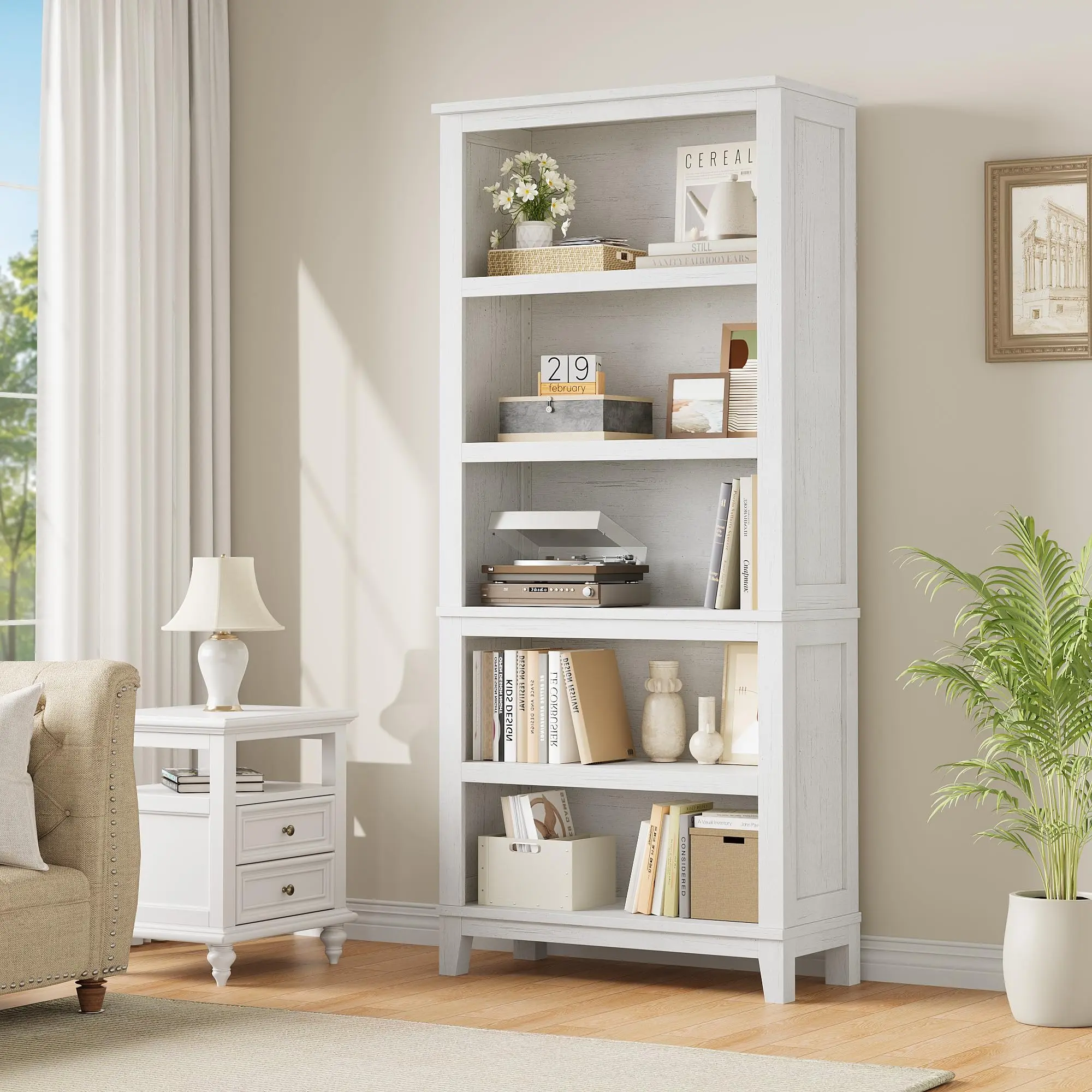 5-Tier Wooden Bookcase - Rustic Vintage Farmhouse Bookshelf for Home Office, Living Room & Bedroom, Stylish Storage with Durable Design