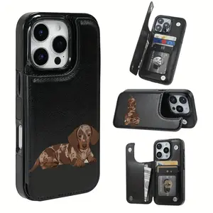 Cute dachshund pattern, with card slots and multiple functions, such as for bank cards and public transportation cards. Prevents drops and scratches, multi-card slot design with wallet function, compatible with iPhone 17/16/15/14/13/12, holiday gift.