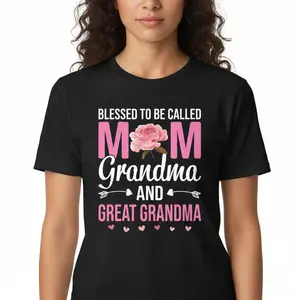 Blessed To Be Called Mom Grandma Great Grandma Soft Crew Neck Tee Cotton Classic Fit Short Sleeves Casual Top for Family Gift Womenswear Breathable Matching Streetwear Essential T-Shirt Summer Tshirt