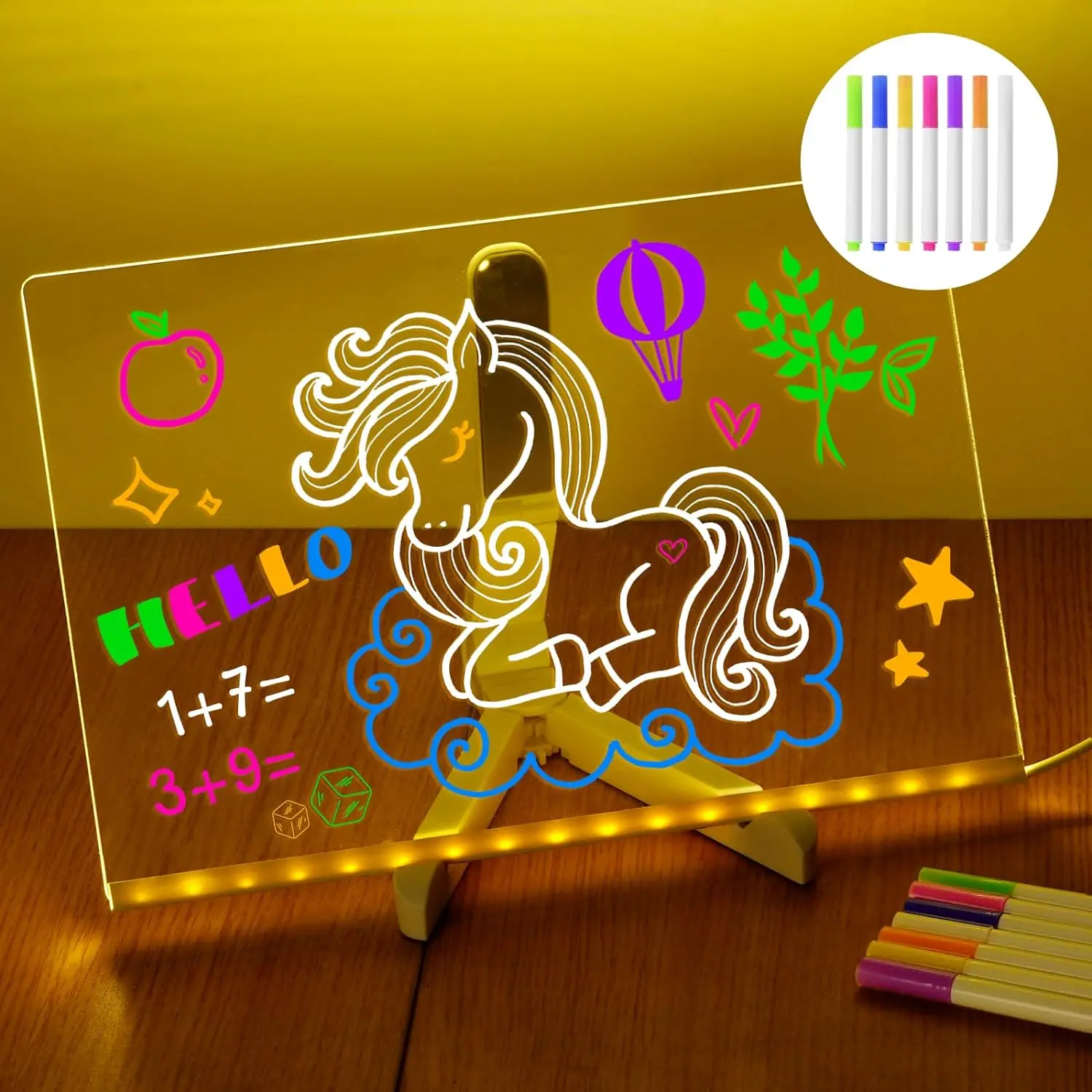 LED Lighted Dry Erase Board – Acrylic Drawing Board with 7 Markers, LED note board, Perfect for School, Office & Educational Use