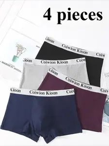 4-Pack Men's Underwear Set, Letter Waistband + Soft Fabric, Elegant and Durable, Ideal for Office Wear, All-Season Casual Style