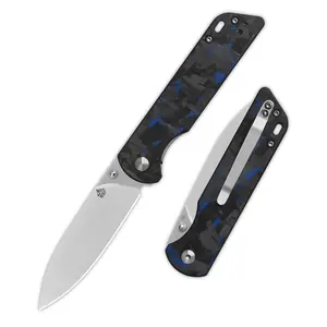 QSP Parrot V2 Folding Pocket Knife, 3.25" D2 Steel Satin Blade EDC Knife, Liner Lock, Steel Ball Bearings, Carbon Fiber Handle