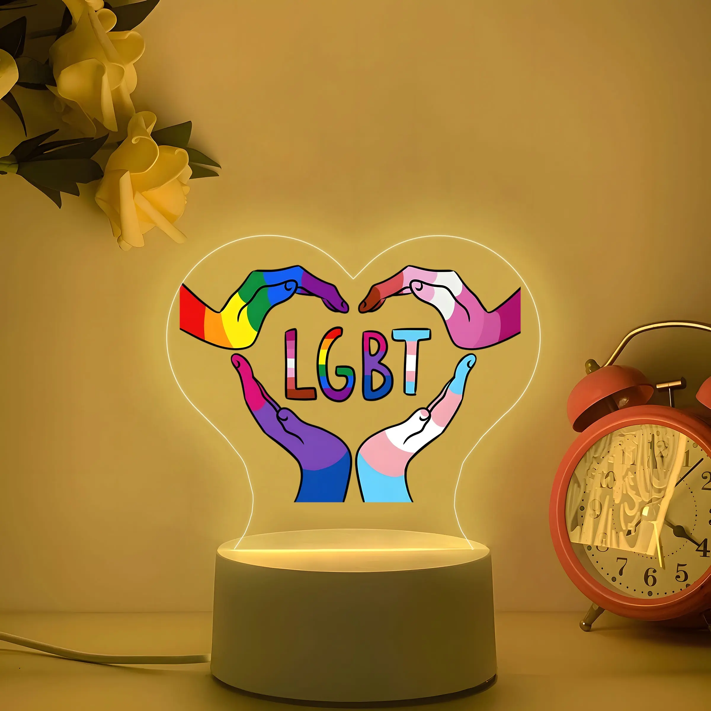Lgbt Pride Heart Acrylic Night Light, Heart Shape Light, Rainbow Gradient Design, USB Powered, Warm Glow, Bedroom Decor, Inclusive Gift, Lgbt Awareness