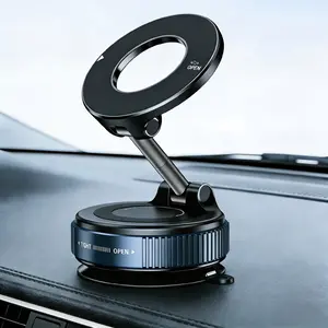 Upgraded Vacuum Magnetic Car Phone Holder With 360° Rotation and Super Strong Suction. Easy to Install and Usable on Car Desktops. Foldable Suction Cup Design Compatible With MagSafe iPhones and Android Phones