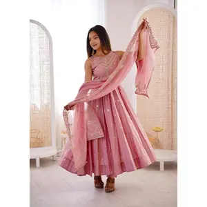 Premium Roman Silk Anarkali Gown Set with Chanderi Dupatta (Restock)
