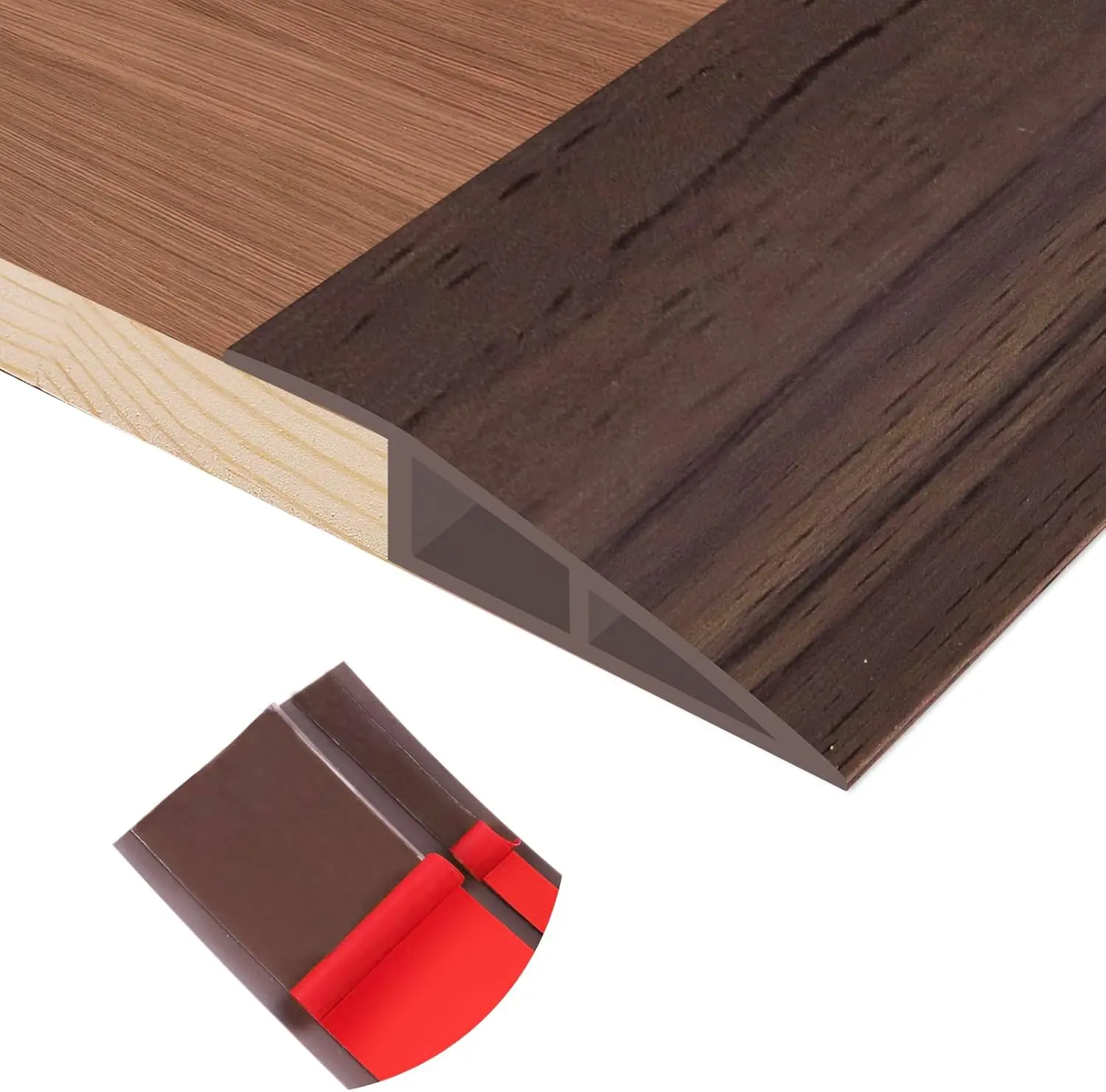 Deep Brown Wood Grain PVC Threshold Strip - 3.3ft Length Self-Adhesive Tape Transition Strip, Scratch-Proof Overlap Edge Reducer for Laminate, Carpet, Tile (3/5"-4/5" Size), Feet