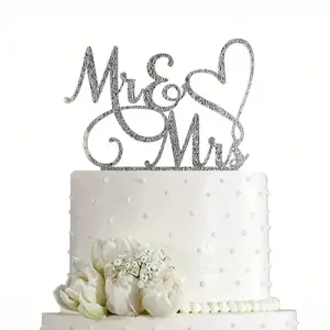 Silver Color Acrylic Wedding Marriage Cake Decorations, Bride Groom Cake Topper, Sparkly Bridal Shower Favor, Elegant Party Accessory