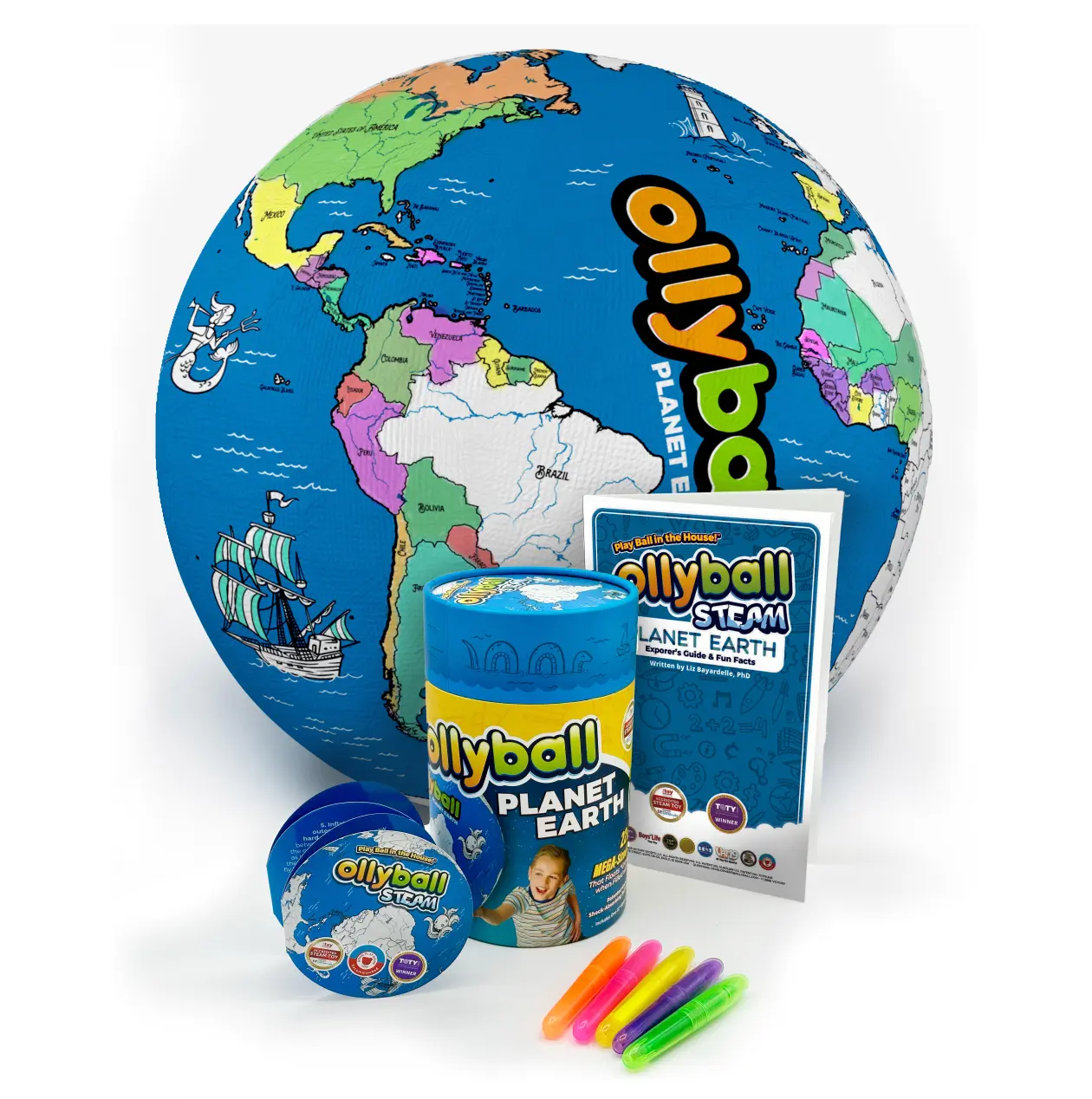 Ollyball Planet Earth 22" Mega-Sized Volleyball - Steam Accredited, Inflates Easily with Included Straw, Waterproof for Splash Fun, with STEAM Lesson Plan for Learning & Soccer Play