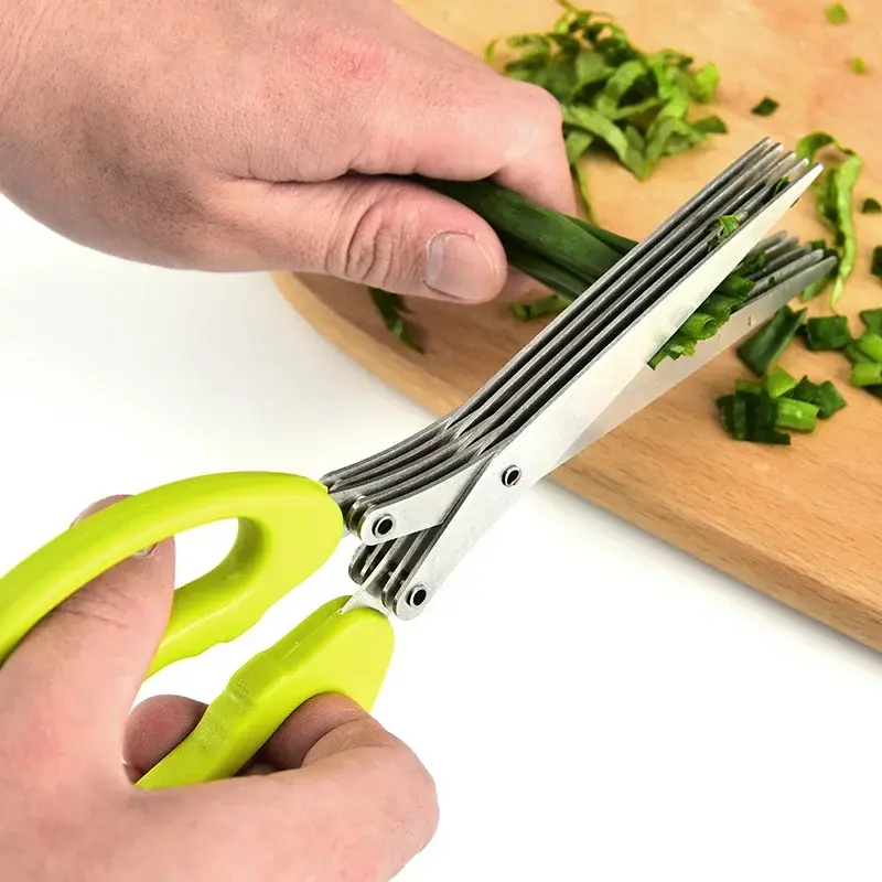5 Blade Stainless Steel Herb Scissors, Multi-Layer No-Cleaning Design Chive Shears, Handheld Vegetable Cutter for Basil, Parsley, Chives, Kitchen Cooking Gadget