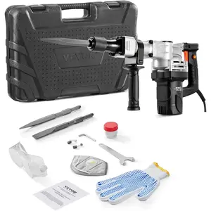 Father's Day Gift VEVOR Demolition Jack Hammer, 1400W Electric Jackhammer Heavy Duty, 2pcs Chisels Bits Chipping with Case, 2900 BPM Concrete Breaker, Gloves Black