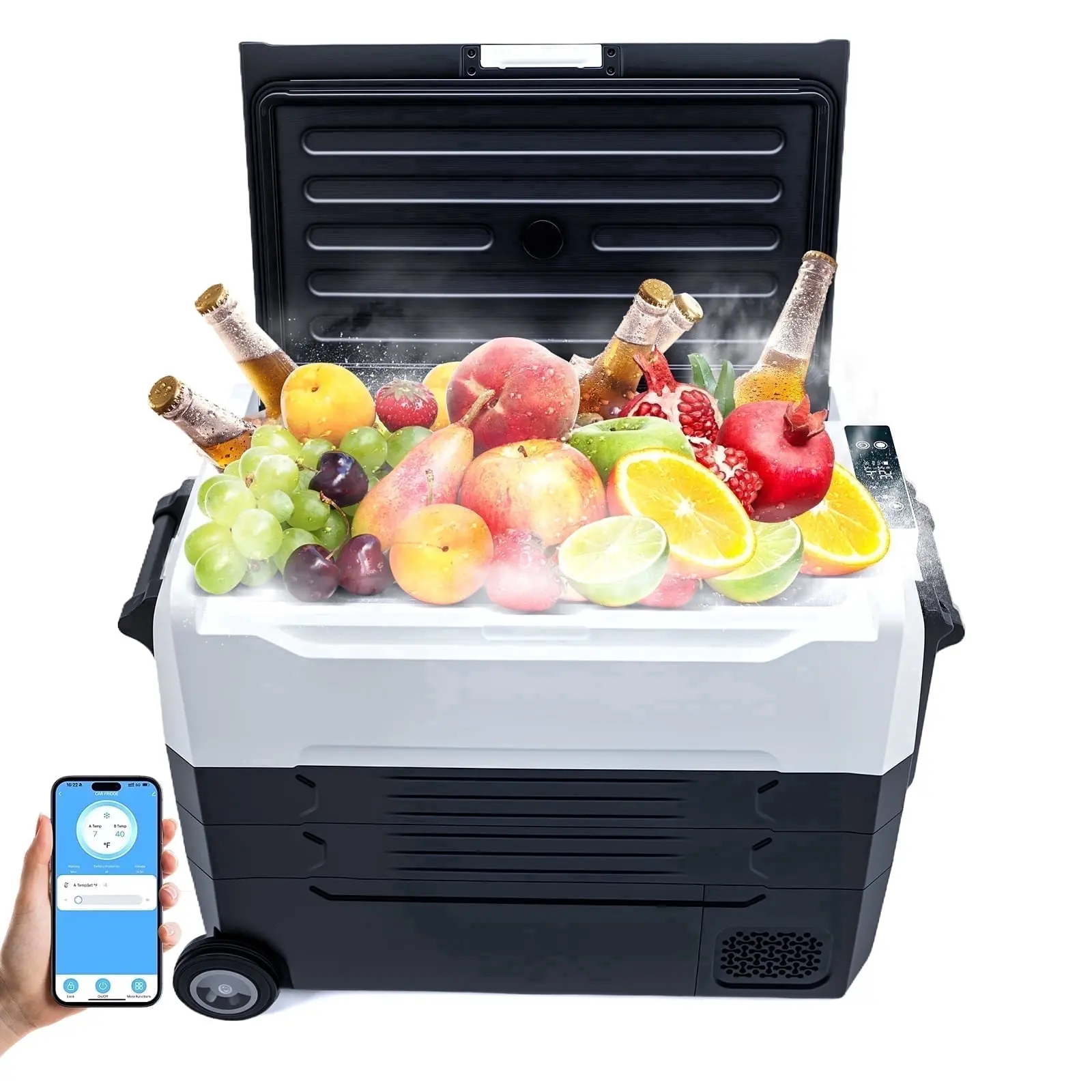 WheelX 58QT 55L Dual Zone Portable Car Refrigerator | -4°F to 68°F | 12/24V DC & 100-240V AC | Fridge & Freezer | Road Trip Camping RV Home Use campingessentials