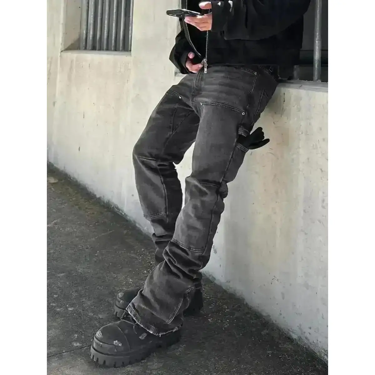 2026 Men's Washed Solid Elastic Patchwork High Street Korean Denim Jeans, Casual All Season Wear, Comfortable Fashion Design, Women Pants Waist Comfy Stretchy Daily Weekend Travel viral style minimalist breezy elegant