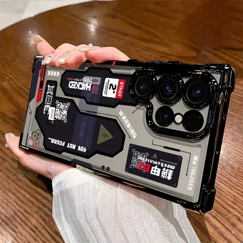 Mecha-Style Graffiti TPU Cellphone Cover - Drop-Proof, Shockproof, Precise Fit, Transparent Soft Back Handheld Device Accessory for Samsung Galaxy S25 S24 S24 FE S23 S22 S21 FE Ultra Plus 4G 5G & iPhone 17 16 ProMax
