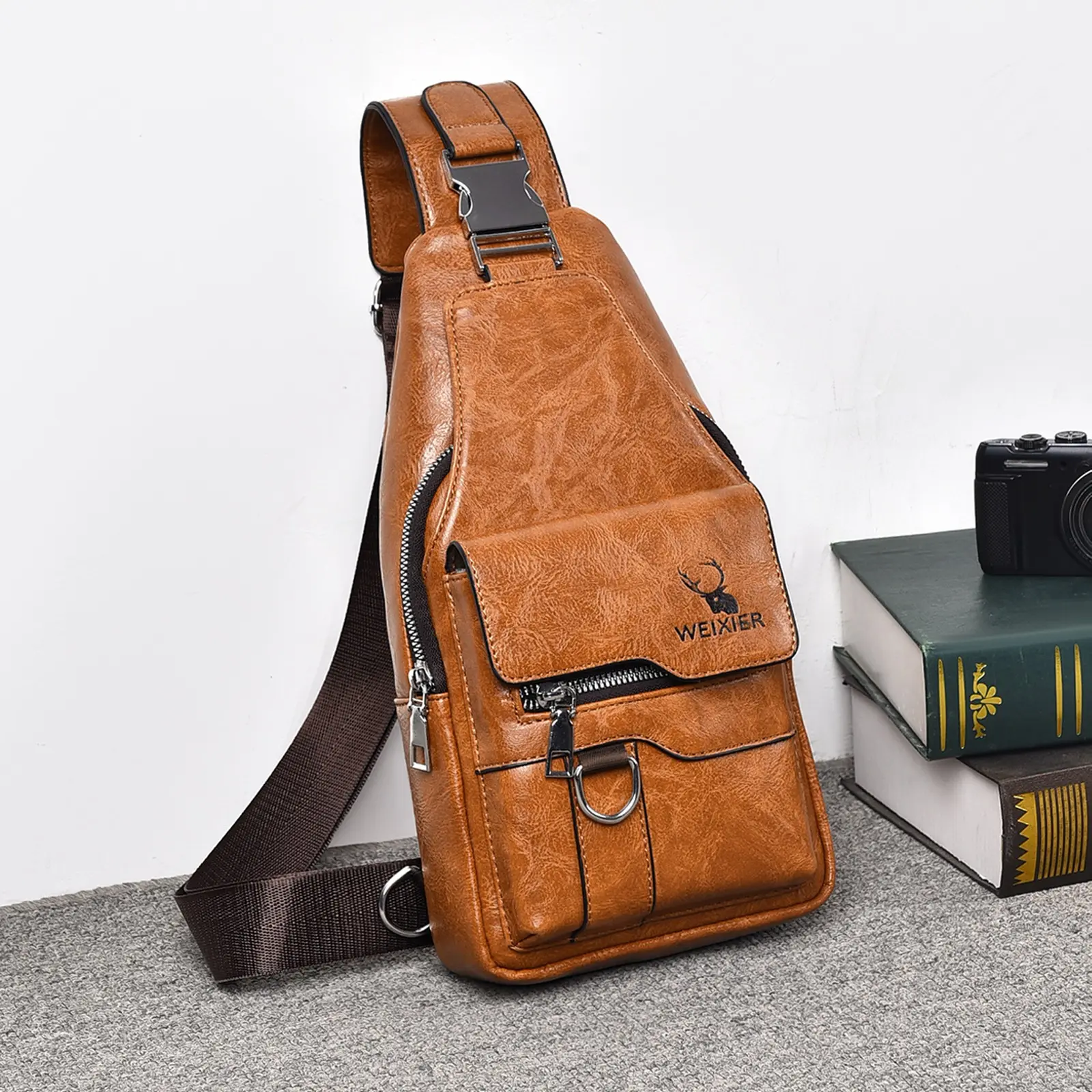 Crossbody Bag For Men And Women, Durable PU Leather, Large Capacity, Multi-Compartment, With Wallet, Lightweight Shoulder Bag, Daily, Hiking, Travel Multi-Purpose Small Backpack, Waterproof, Multifunctional Portable Bag