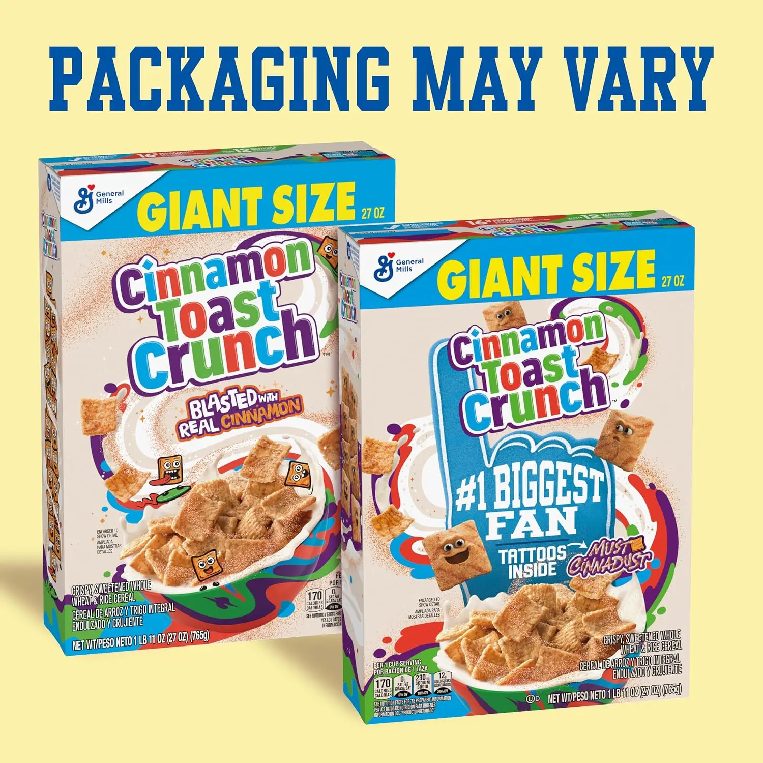 Cinnamon Toast Crunch Breakfast Cereal, Giant Size, 27 oz | 16g Whole Grain, Good Source of Calcium, 12 Vitamins & Minerals, Great Snack Mix Base or Ice... Size:27 Ounce (Pack of 1)