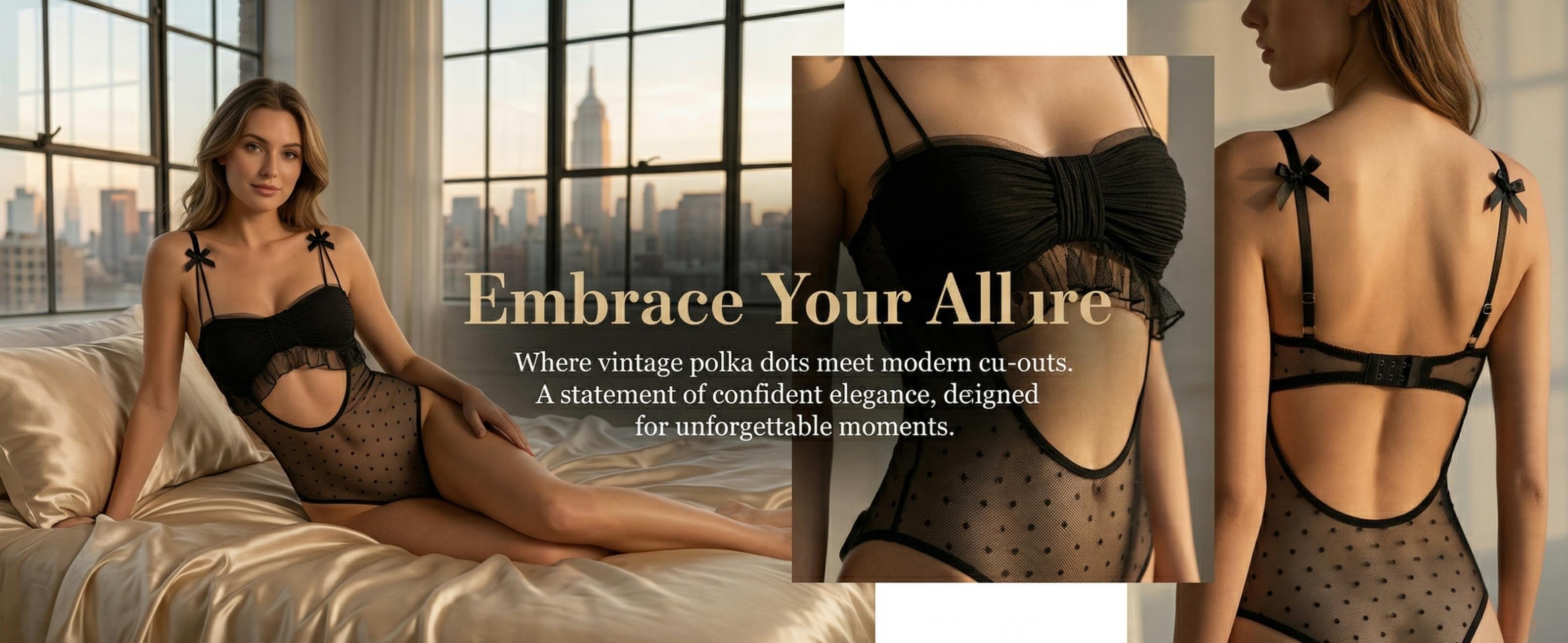 SILIX Chic Black Polka Dot Mesh Teddy Lingerie | Coquette Aesthetic Cut-out Bodysuit with Ruffle Trim & Bow Straps | French Style Sexy One-Piece Exotic Nightwear