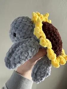 Sunflower Shell Crochet Turtle - Handmade Plushie, Floral Design, Soft Polyester