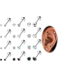 12 Pairs 20g Stainless Steel Cz Stud Earrings, Unisex Cartilage & Helix Jewelry, 2mm Round Cubic Zirconia Screwback Design, Cartilage Helix Piercing