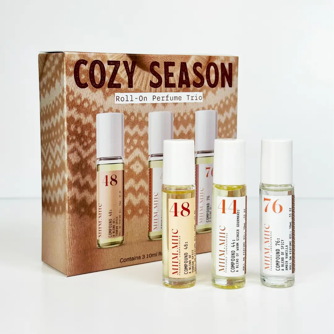 MIIMMIIC Aromatic Woody 3-Piece Cozy Season Roll-On Body Scent Set - 10ml Travel-Friendly Perfume Oils: No 48 Tonkan Spice, No 44 Ginger Gourmands, No 76 Spicy Amber Vanilla, Amber Oil Perfume