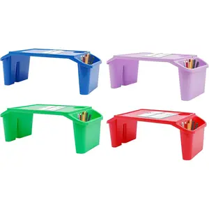 4 Pack Lap Desk Tray with Storage Slots, Portable Lap Desk, Activity Tray, Plastic Breakfast Laptop Trays, Drawing, Stackable, Writing, Eating, Classroom, 21.65" L x 11.8" W x 8.46" H