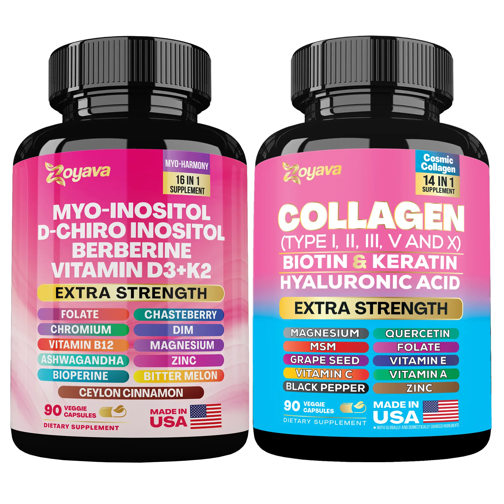 Blooming Balance Bundle: Zoyava Myo-Inositol & Collagen Supplement, All-in-One M...