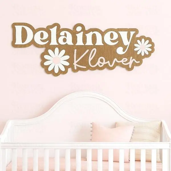 Personalized Daisy Name Sign Custom Wooden Nursery Wall Decor for Girls Room Floral Baby Name Sign Boho Style Handmade with Two Daisy Flower Styles