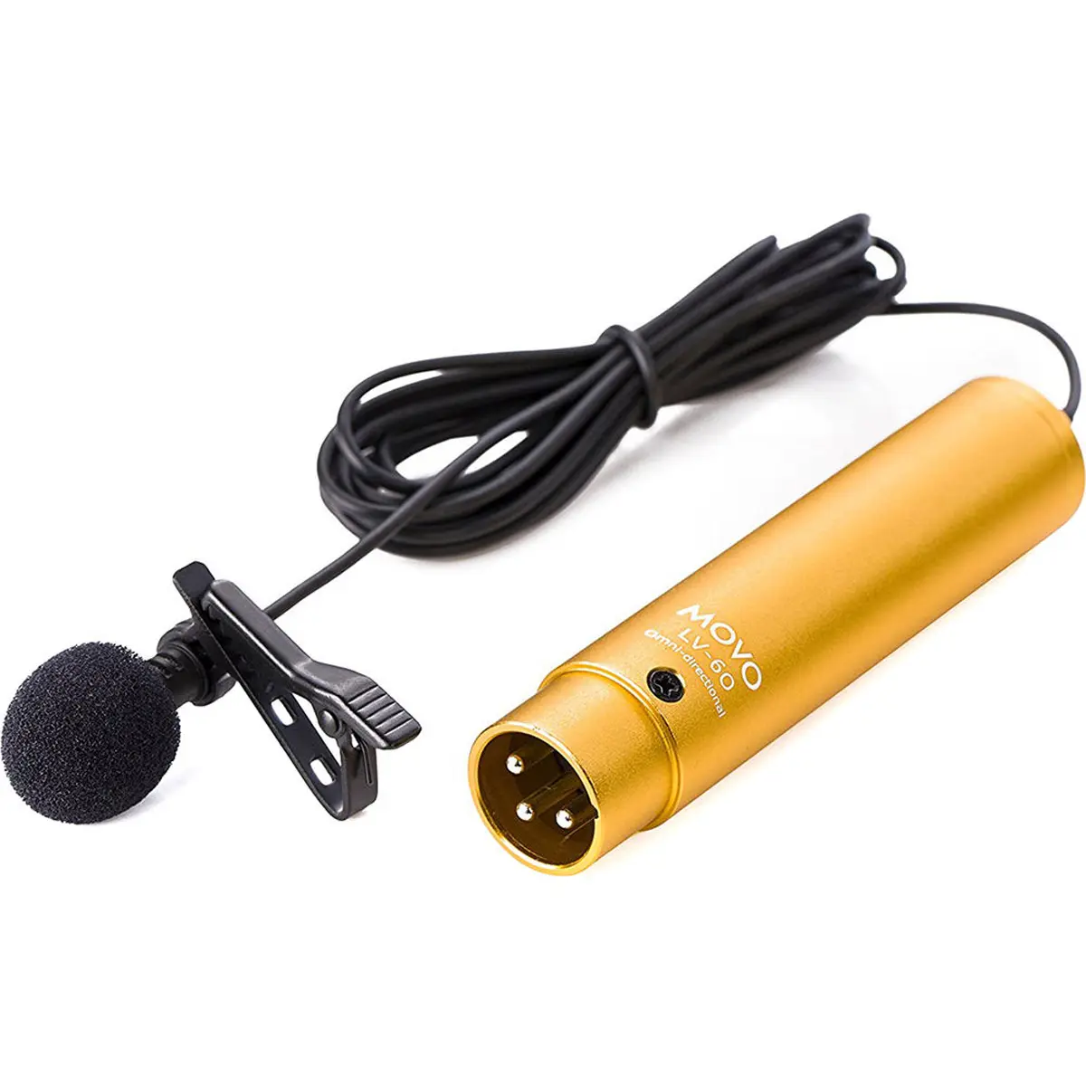 Movo Photo LV-6 Pro-Grade XLR Omnidirectional Lavalier Condenser Microphone, Cabled Durable Device for Noise-Reduced Audio Recording, Audio For Edits