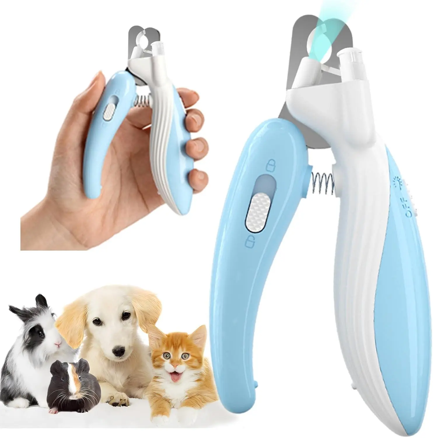 LED Pet Nail Clipper, Cat Nail Clipper, Dog Nail Trimmer, Pet Grooming Supplies Claw Paw Trimmer Safe Guard Toenail, Puppy, Kitten, Rabbits, Sharp Stainless Steel Blades Scissors