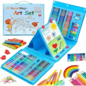 208-Piece Drawing Art Kit, Gifts for Kids Girls Boys Teens, Art Set Crafts Case with Double Sided Trifold Easel, Includes Sketch Pads, Crayons, Colored Pencils