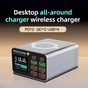 Super Fast Charging Gan Desktop Charger Station, 80w Multi-Port USB-C Multifunctional Charger with Digital Screen, 45w PD, 20w Qc, 15w Wireless Charging, Dual Charging Modes
