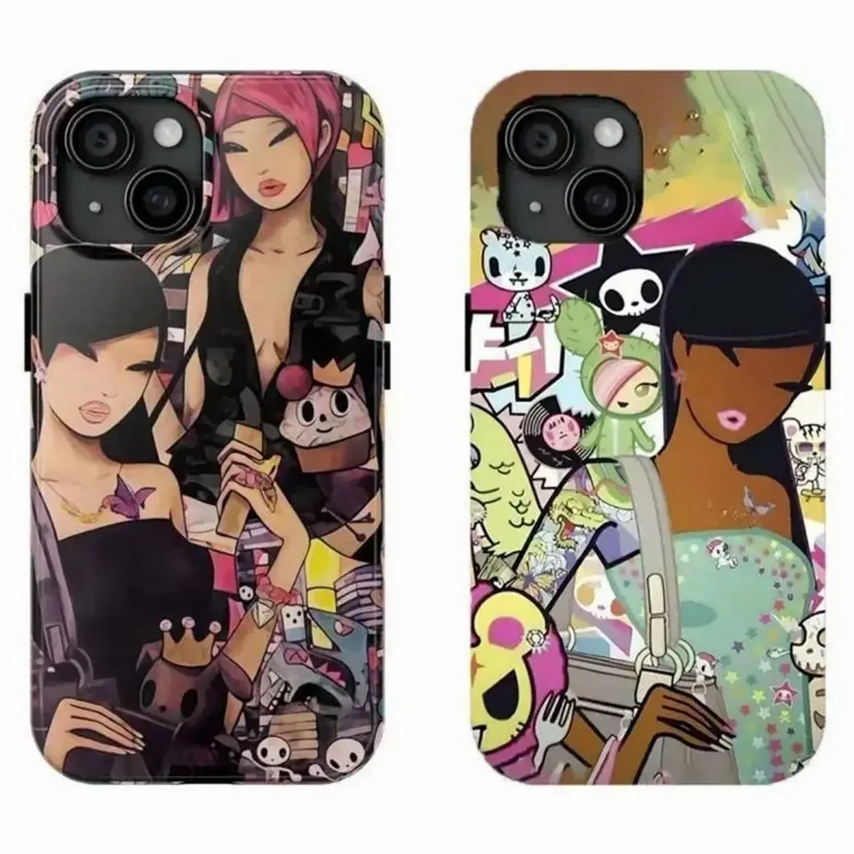 Y2k Aesthetic T-To.ki.doki Collage Phone Case Brown Skin Tokidoki Girl Phone Case Compatible for iPhone 17Promax 16 15 14 13 12 11 and for Samsung S21-S25 Perfect Gift for  Gifts For Women Men UV0