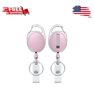 2 Pack Retractable Badge Reel for Badge Holder Pink