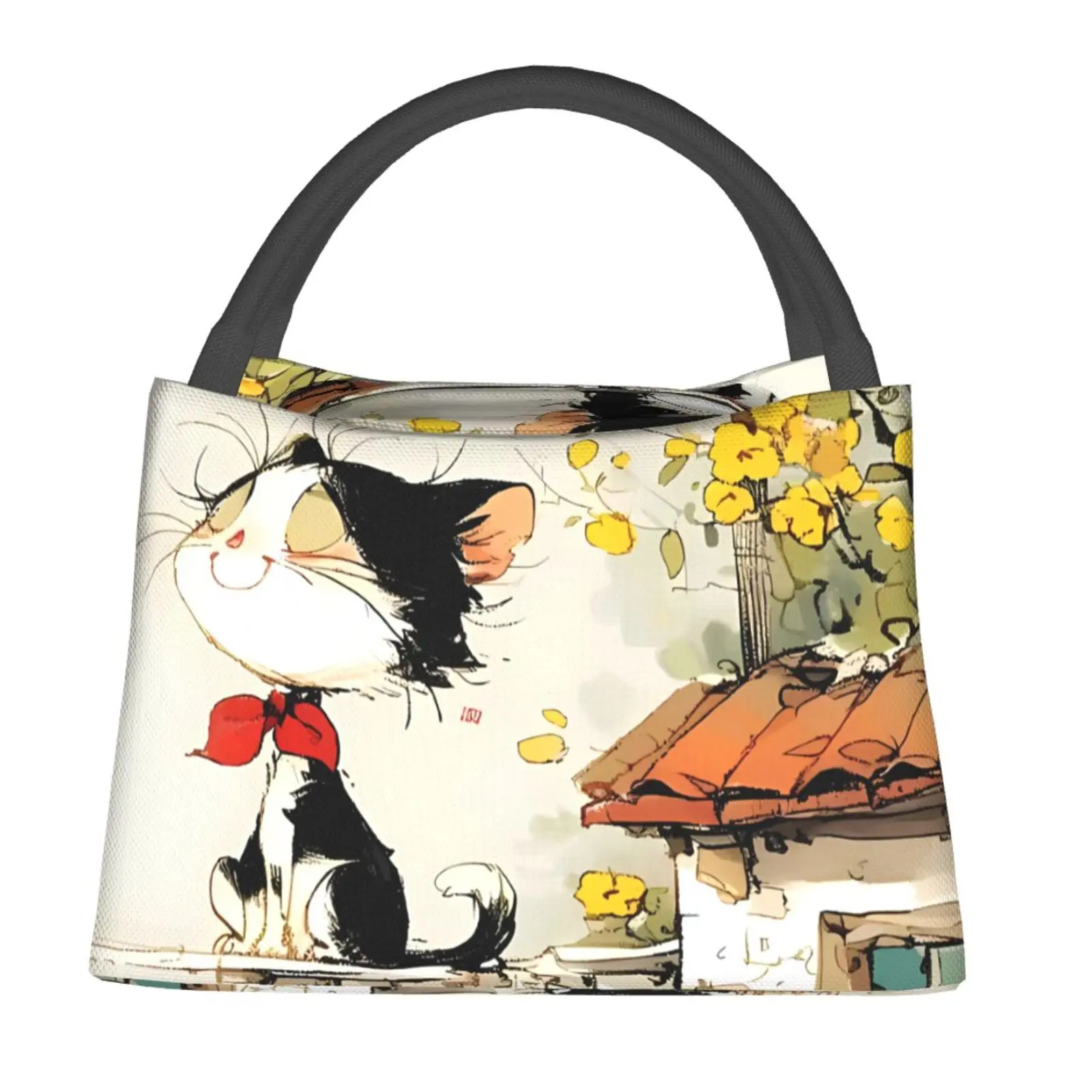 Lunch bag for men and women, reusable hand-held insulation bag,elegant kitten pattern, is an essential item for outdoor camping and daily commuting. It is made of safe and durable insulation material, with a portable and stylish design