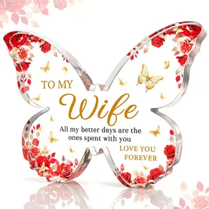 A butterfly acrylic desktop plaque decoration, suitable for wife's Valentine's Day gift, birthday gift, desktop display, birthday gift for loved ones, holiday gift, home office decoration, unique idea gift, Acrylic Plaque Sign