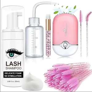 【Spring Glow-Up】1.69oz Lash Shampoo Kit for Eyelash Extensions & Gentle Mousse Cleanser & Mini Pink Handheld Fan - Easy for Beginners & Makeup Care