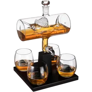 Swordfish & Sailfish Wine &Whiskey Decanter Dispenser and 4 Liquor Glasses - Fishing & Boat Decanter & Glass Set - Fishing Gifts for Men Bourbon & Scotch Decanter for Alcohol - Fisherman Gifts for Dad