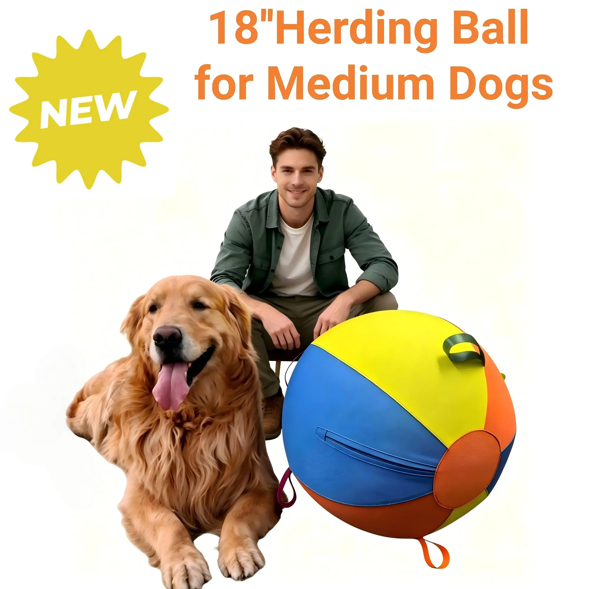18 Inch Reinforced Dog Herding Ball, Durable Indestructible Toys, Outdoor Interactive Training Fetch Ball for Medium Breed Dogs