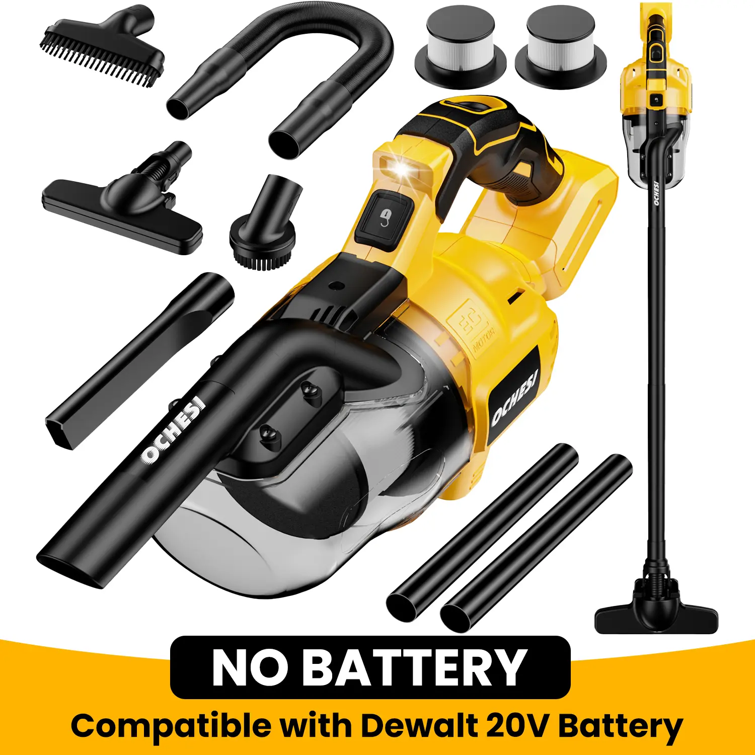 【NO battery】Handheld Cordless Vacuum for Dewalt 20V Battery, 5 in 1 Handheld Electric Vacuum Cleaner with 500W Powerful Motor, 46 CFM Portable Hand Vacuum with Filtration HEPA for Floor, Carpet, Car (Battery Not Included)